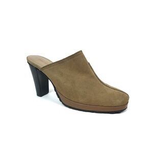 Enzo Angiolini EA Flexo Tan Suede Platform Mules Block Heel Womens 9M